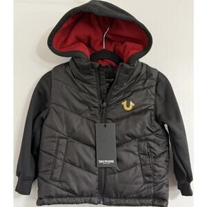 NEW True Religion Full Zipper - Red w/ Black- Boy's 2T NWT Puffer Coat Jacket